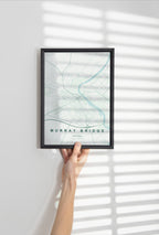 Murray Bridge, South Australia, Australia map print in the Forest theme in a black frame held against a pale wall