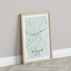 Benoni, Gauteng, South Africa map print in the Forest theme in a light wooden frame leaning against a pale wall