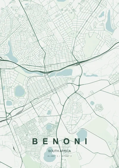 Benoni Map Print | South African Location Map Art